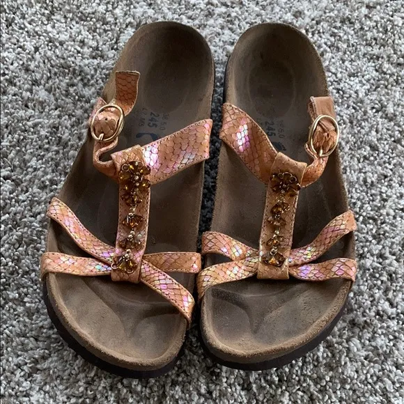 Birkenstocks Women's Betula Rhinestone Jewel Iridescent Leather Strappy Sandals