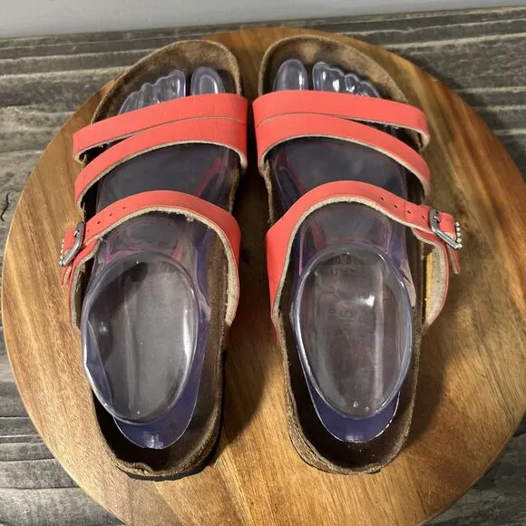 Birki’s Womens Size 7 Pink Coral 3-Strap Strappy Sandals Shoes