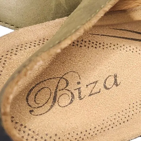 Biza Madisson Sage Leather Sandals Strappy Velcro Womens 7 Wedge