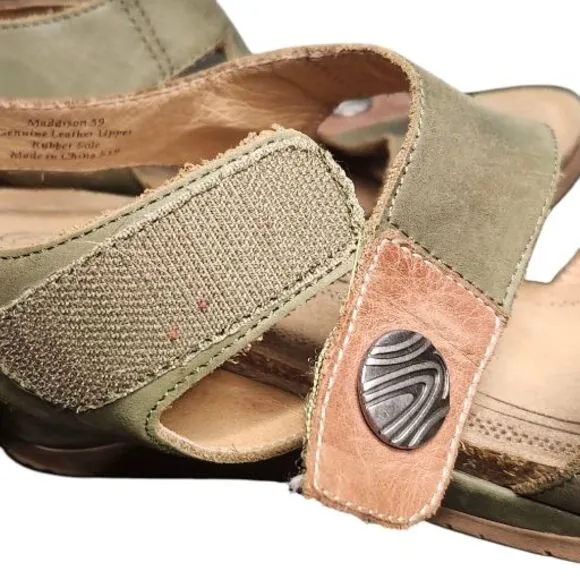 Biza Madisson Sage Leather Sandals Strappy Velcro Womens 7 Wedge