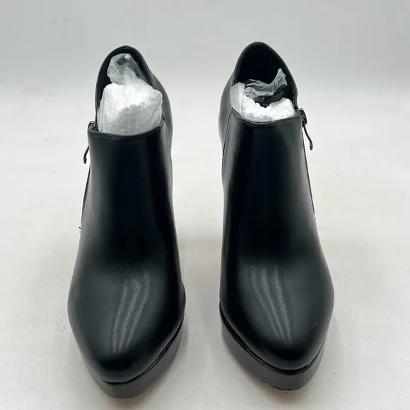 Black Block High Heels Platform Ankle Boots Pointed Toe Side Zipper Booties Shoe