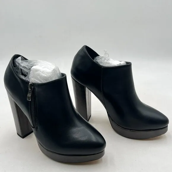 Black Block High Heels Platform Ankle Boots Pointed Toe Side Zipper Booties Shoe