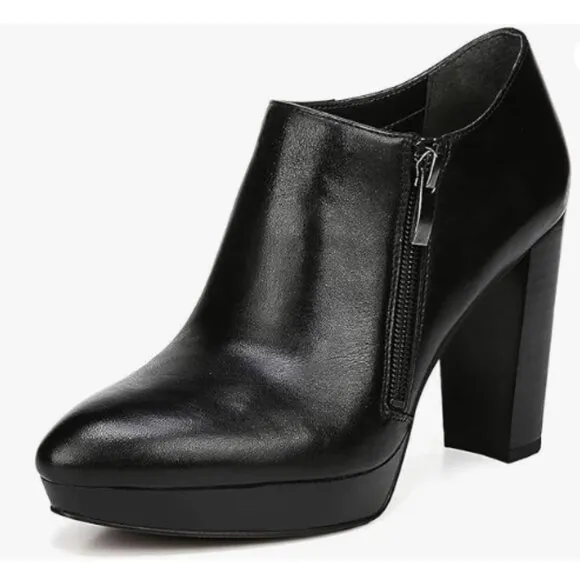 Black Block High Heels Platform Ankle Boots Pointed Toe Side Zipper Booties Shoe