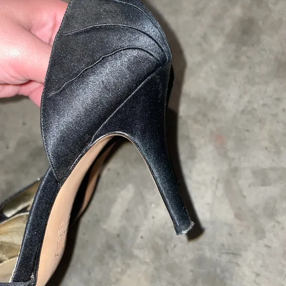 Black diamond shiny heels shoes genuine leather sole