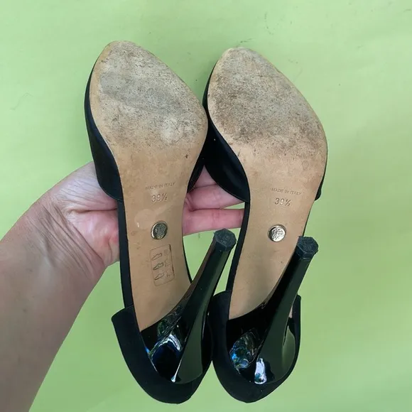 Black Emilio Pucci satin shoes with patent leather heels