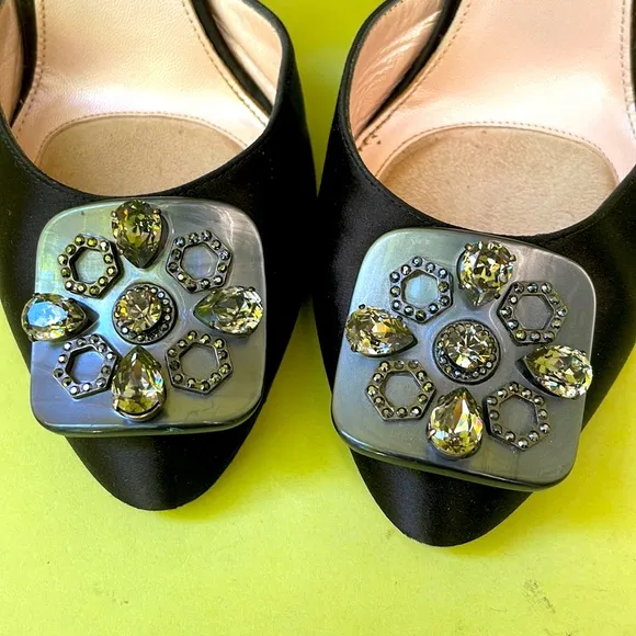 Black Emilio Pucci satin shoes with patent leather heels