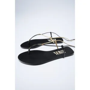 Black Gold Metallic Zara Strappy Gladiator Round Open-Toe Flat Sandals (NWT)