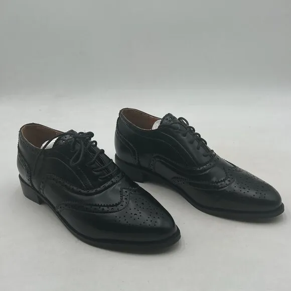Black Men's Black Leather Classic Lace Up Oxford Low Heel Round Toe Dress Pump