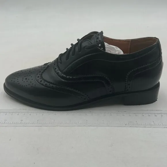Black Men's Black Leather Classic Lace Up Oxford Low Heel Round Toe Dress Pump