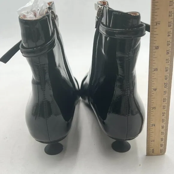 Black Pointed Toe Ankle Boots Kitten Heel Buckle Strap Zipper Booties Dress Shoe