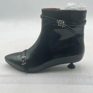 Black Pointed Toe Ankle Boots Kitten Heel Buckle Strap Zipper Booties Dress Shoe