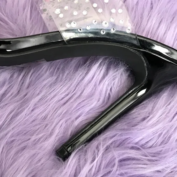Black Sparkle Lucite Pointed Open Toe Stiletto