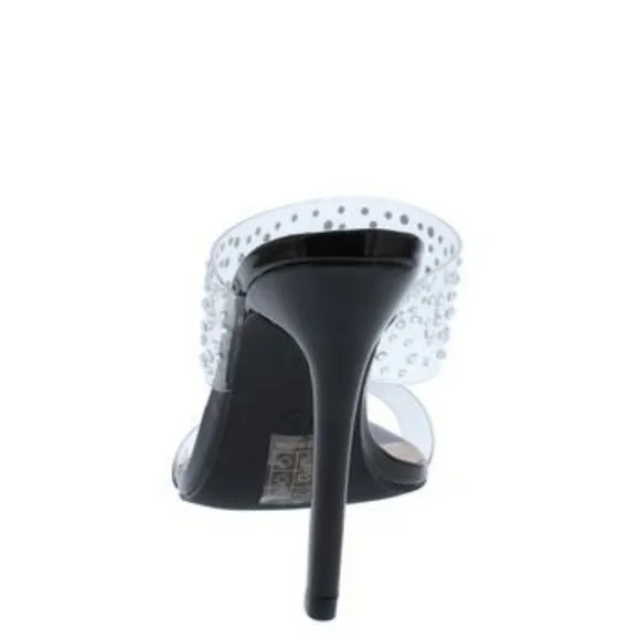 Black Sparkle Lucite Pointed Open Toe Stiletto