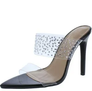 Black Sparkle Lucite Pointed Open Toe Stiletto