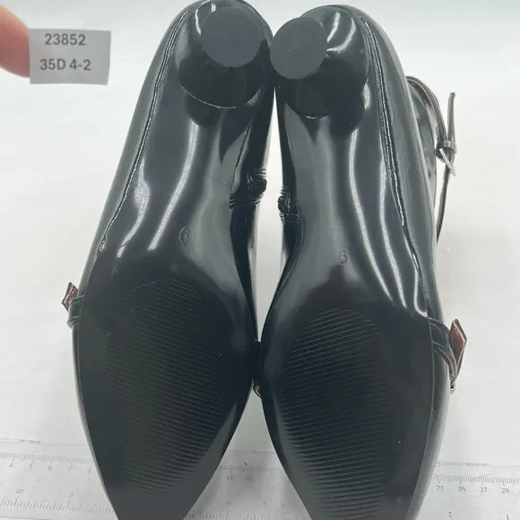 Black Women Pointed Toe Ankle Boots Kitten Heel Buckle Strap Zipper Dress Shoes