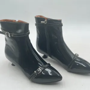 Black Women Pointed Toe Ankle Boots Kitten Heel Buckle Strap Zipper Dress Shoes