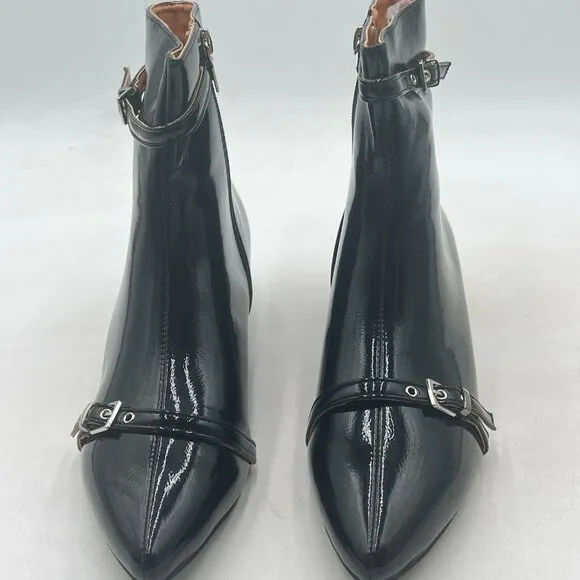 Black Women Pointed Toe Ankle Boots Kitten Heel Buckle Strap Zipper Dress Shoes