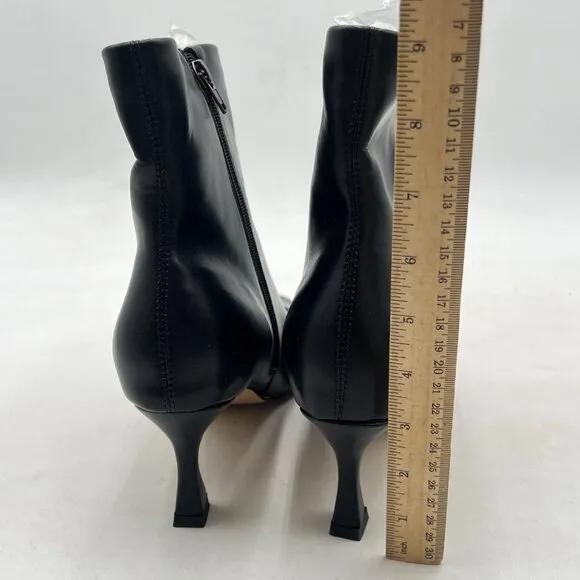 Black Women Square Toe Ankle Boot Mid Heel Slip On Western Chelsea Bootie Vegan