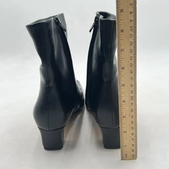 Black Women's Closed Square Toe Low Heel Ankle Booties Smooth Side Zippers Shoes