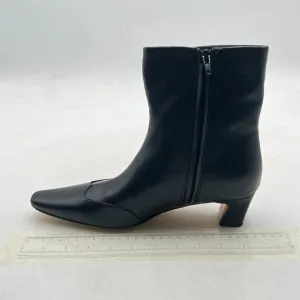Black Women's Closed Square Toe Low Heel Ankle Booties Smooth Side Zippers Shoes