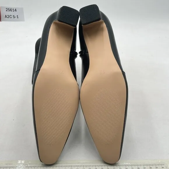 Black Women's Closed Square Toe Low Heel Ankle Booties Smooth Side Zippers Shoes