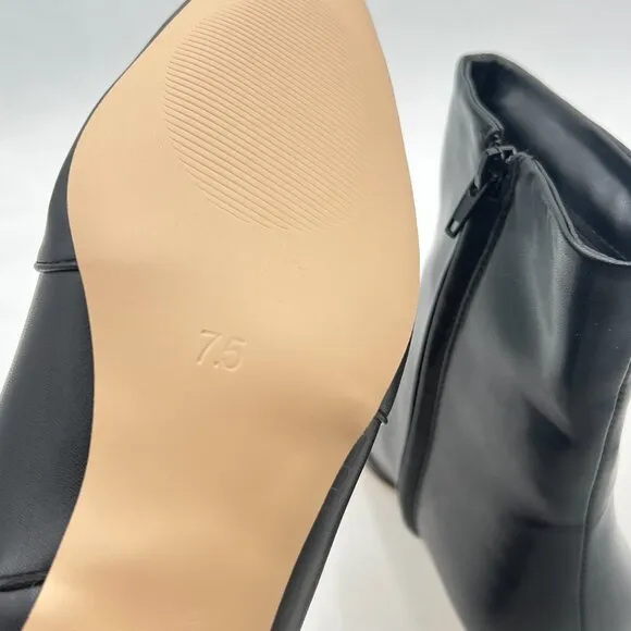 Black Women's Closed Square Toe Low Heel Ankle Booties Smooth Side Zippers Shoes