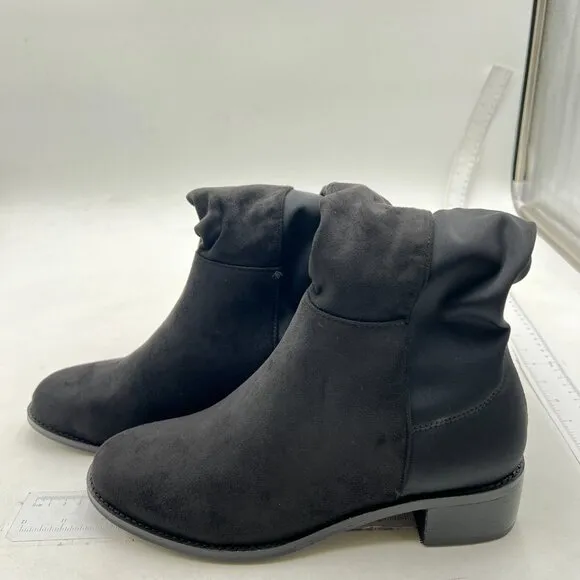 Black Women's Pull On Over The Knee Boot Round Toe Suede Knee High Low Heel Shoe