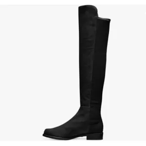 Black Women's Pull On Over The Knee Boot Round Toe Suede Knee High Low Heel Shoe
