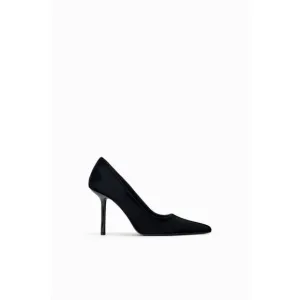 Black Zara Velvet Pointed Toe High Stiletto Heel Shoes (NWT)