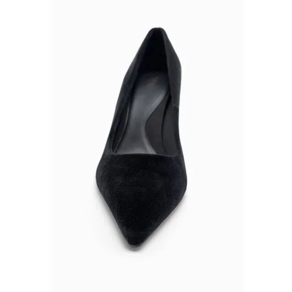 Black Zara Velvet Pointed Toe High Stiletto Heel Shoes (NWT)