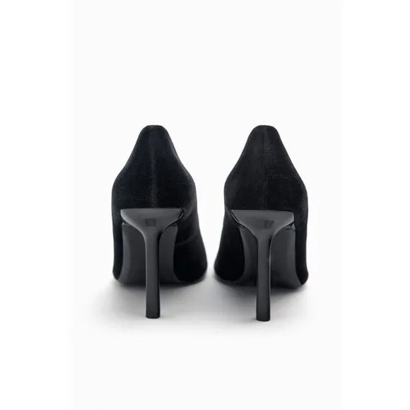 Black Zara Velvet Pointed Toe High Stiletto Heel Shoes (NWT)