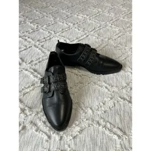 Bleecker &amp; Bond Leigh Buckle Black Leather Upper Dress Shoes Women Size 9