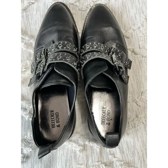 Bleecker &amp; Bond Leigh Buckle Black Leather Upper Dress Shoes Women Size 9