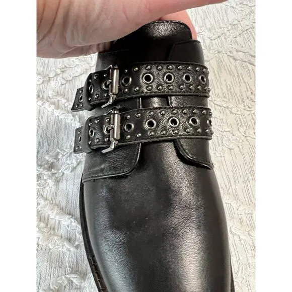 Bleecker &amp; Bond Leigh Buckle Black Leather Upper Dress Shoes Women Size 9