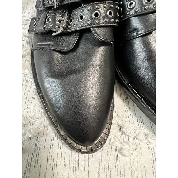 Bleecker &amp; Bond Leigh Buckle Black Leather Upper Dress Shoes Women Size 9