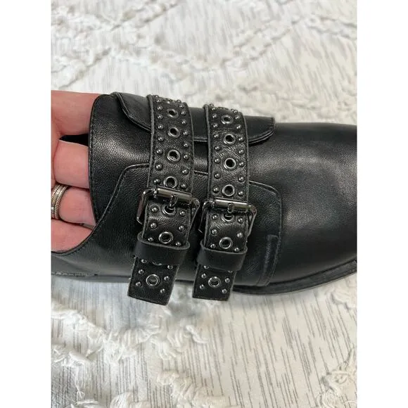 Bleecker &amp; Bond Leigh Buckle Black Leather Upper Dress Shoes Women Size 9