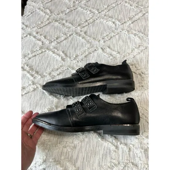 Bleecker &amp; Bond Leigh Buckle Black Leather Upper Dress Shoes Women Size 9