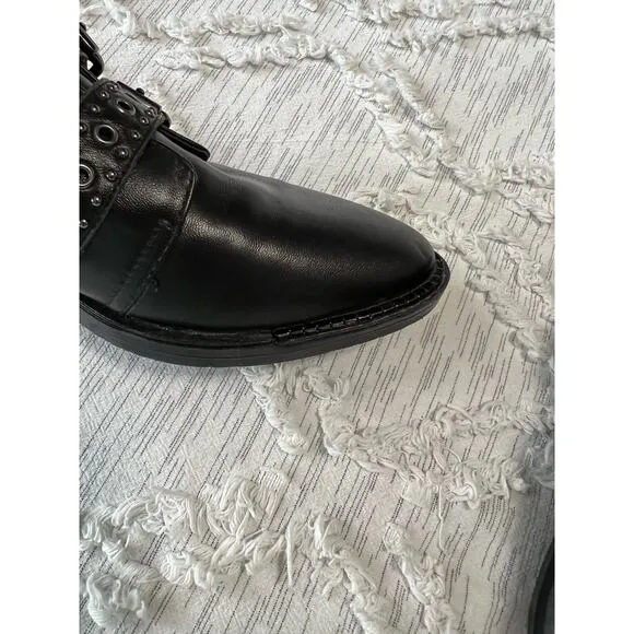 Bleecker &amp; Bond Leigh Buckle Black Leather Upper Dress Shoes Women Size 9