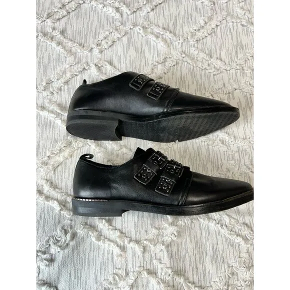 Bleecker &amp; Bond Leigh Buckle Black Leather Upper Dress Shoes Women Size 9