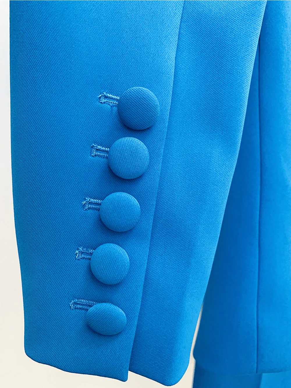 Blue 2 Piece Peak Lapel Single Breasted Slim Fit Women's Suit