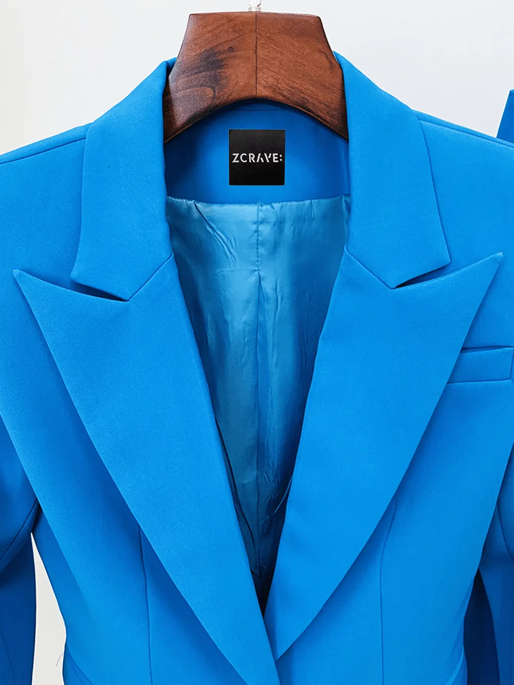 Blue 2 Piece Peak Lapel Single Breasted Slim Fit Women's Suit
