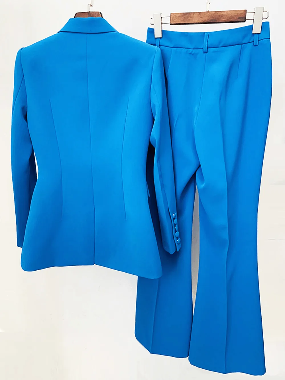 Blue 2 Piece Peak Lapel Single Breasted Slim Fit Women's Suit