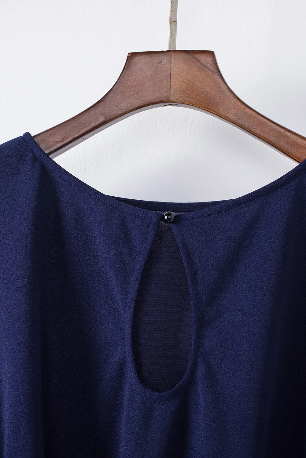 Blue Bracelet Sleeve Waist Tie Wide Leg Jumpsuit