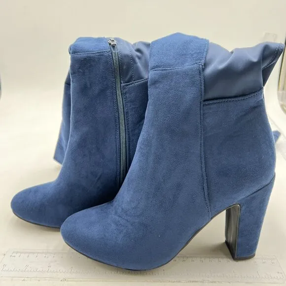 Blue Suede Women's Over The Knee Boots Chunky Heel Pointed Toe Thigh Boots
