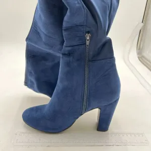 Blue Suede Women's Over The Knee Boots Chunky Heel Pointed Toe Thigh Boots
