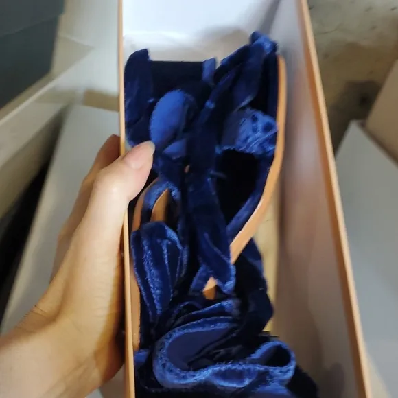 Blue Velvet Strappy Sandals