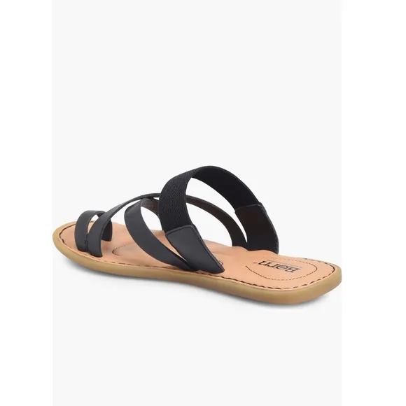 Born Chai Strappy Slide Sandals Black Leather Straps Tan Footbed Women’s Size 8