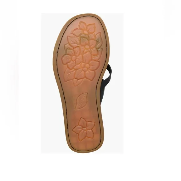 Born Chai Strappy Slide Sandals Black Leather Straps Tan Footbed Women’s Size 8