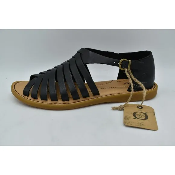 Born Womens Size 7 Ida Black Full Grain Leather Woven Open Toe Sandals Shoes