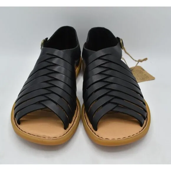 Born Womens Size 7 Ida Black Full Grain Leather Woven Open Toe Sandals Shoes